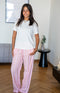 Women summer pajama set White T-shirt + Soft Candy x Orange Stripes Pants